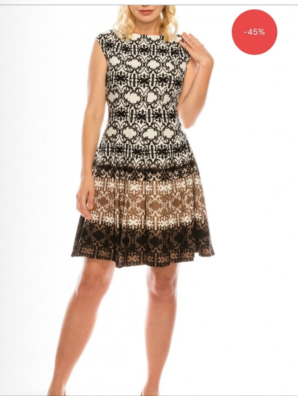 Gabby Skye Sleeveless Patterned Fit& Flare Midi Dress - Size 4 (Small)